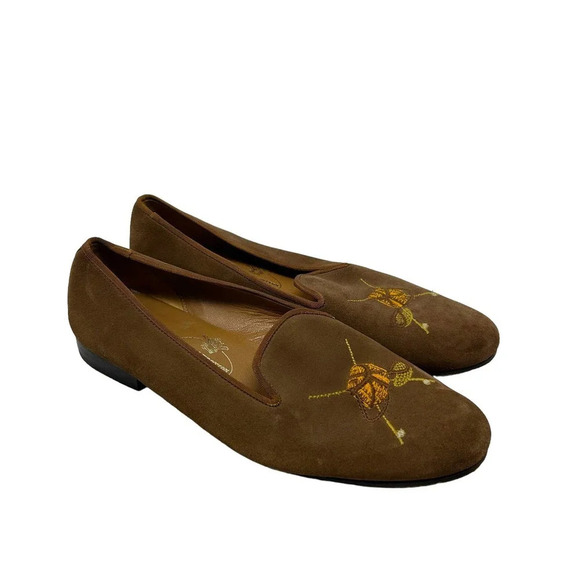 Stubbs & Wootton Tobacco Suede Creel Bag w/ Emb X'd Fly Rods Slippers Size 9.5 - Picture 2 of 6